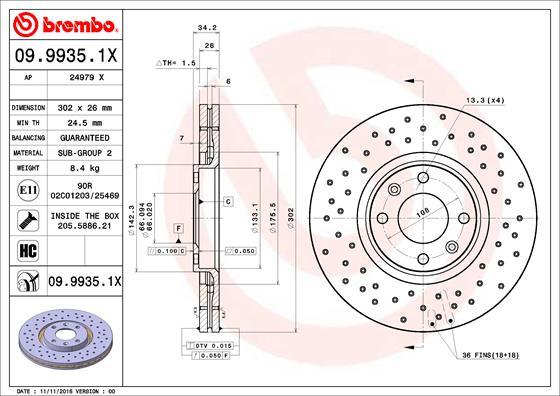 Brembo 09.9935.1X - Тормозной диск autodif.ru