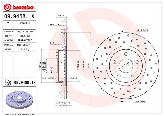 Brembo 09.9468.1X - Тормозной диск autodif.ru