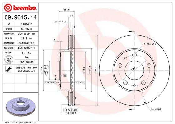 Brembo 09.9615.14 - Тормозной диск autodif.ru