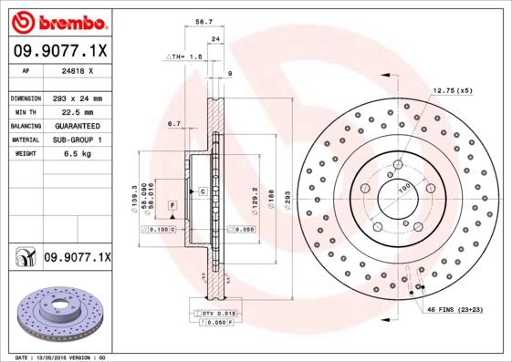 Brembo 09.9077.1X - Тормозной диск autodif.ru