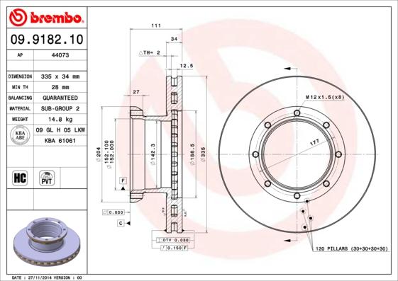 Brembo 09.9182.10 - Тормозной диск autodif.ru