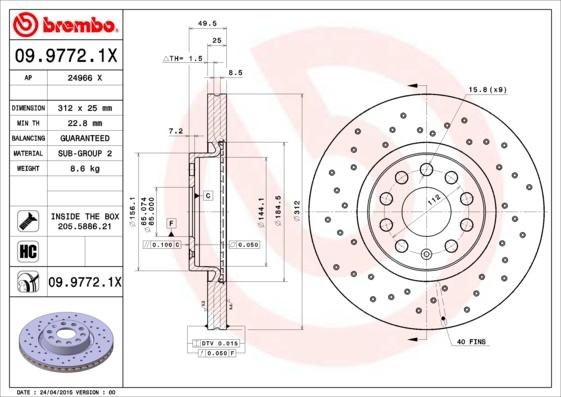 Brembo 09.9772.1X - Тормозной диск autodif.ru
