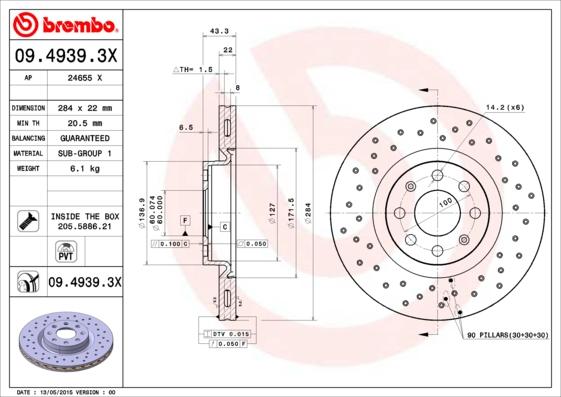 Brembo 09.4939.3X - Тормозной диск autodif.ru