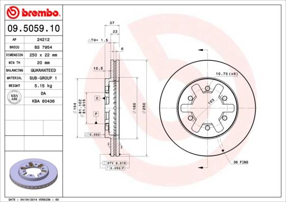 Brembo 09.5059.10 - Тормозной диск autodif.ru