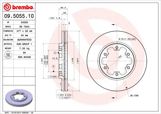 Brembo 09.5055.10 - Тормозной диск autodif.ru