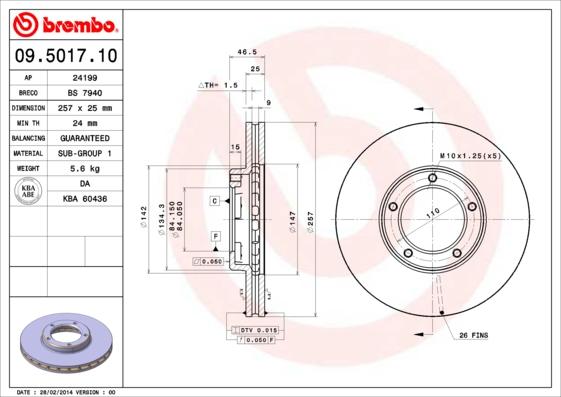 Brembo 09.5017.10 - Тормозной диск autodif.ru