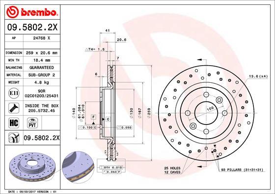 Brembo 09.5802.2X - Тормозной диск autodif.ru