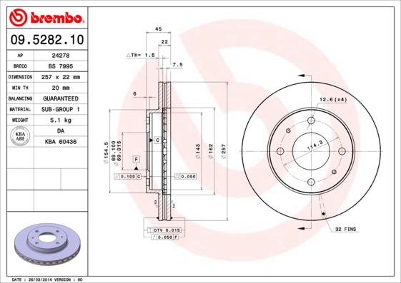 Brembo 09.5282.10 - Тормозной диск autodif.ru