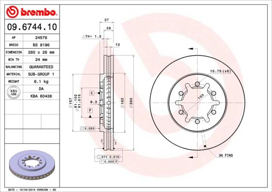 Brembo 09.6744.10 - Тормозной диск autodif.ru