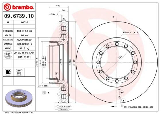 Brembo 09.6739.10 - Тормозной диск autodif.ru