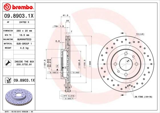 Brembo 09.8903.1X - Тормозной диск autodif.ru