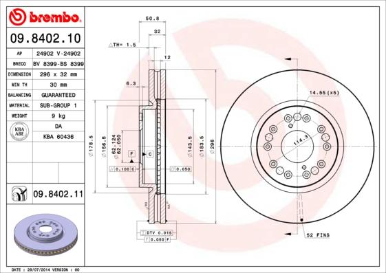 Brembo 09.8402.11 - Тормозной диск autodif.ru