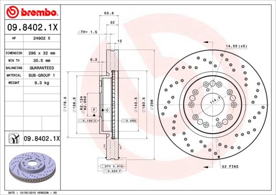 Brembo 09.8402.1X - Тормозной диск autodif.ru