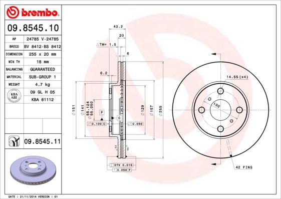 Brembo 09.8545.10 - Тормозной диск autodif.ru