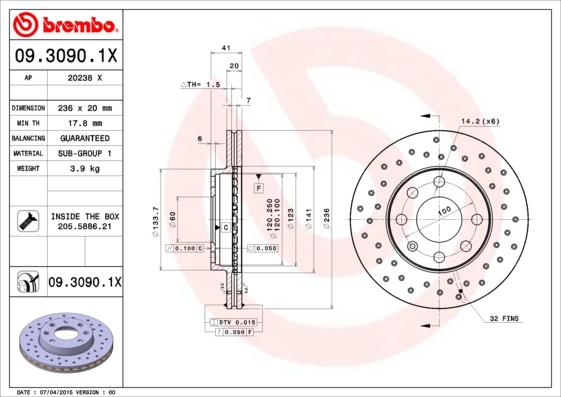 Brembo 09.3090.1X - Тормозной диск autodif.ru