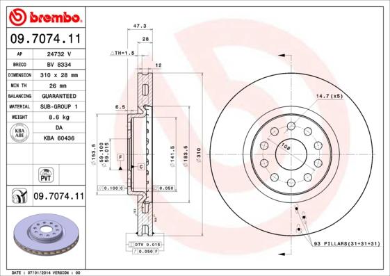 Brembo 09.7074.11 - Тормозной диск autodif.ru