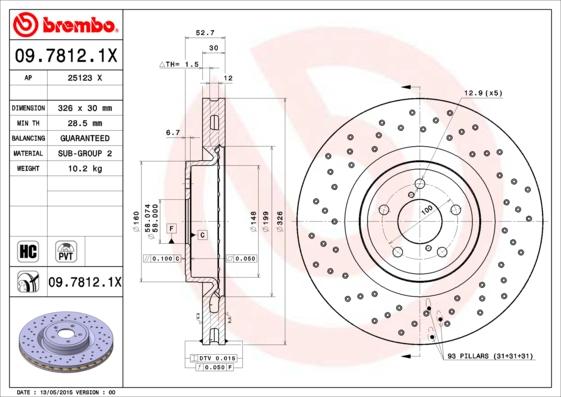 Brembo 09.7812.1X - Тормозной диск autodif.ru