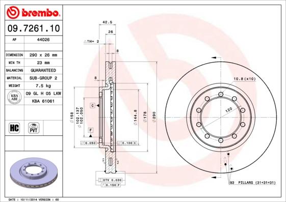 Brembo 09.7261.10 - Тормозной диск autodif.ru