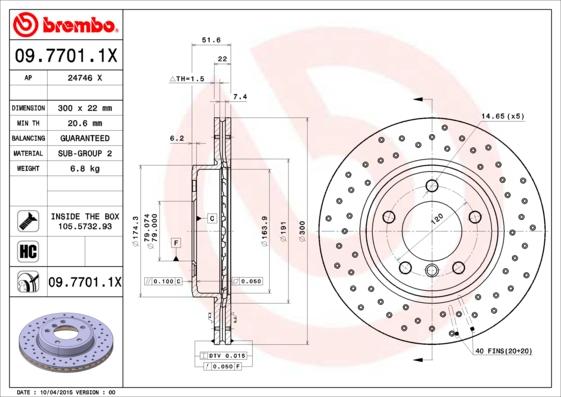 Brembo 09.7701.1X - Тормозной диск autodif.ru