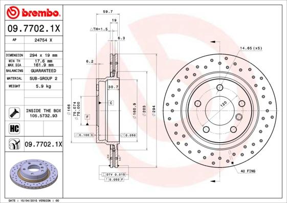 Brembo 09.7702.1X - Тормозной диск autodif.ru