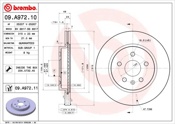 Brembo 09.A972.10 - Тормозной диск autodif.ru