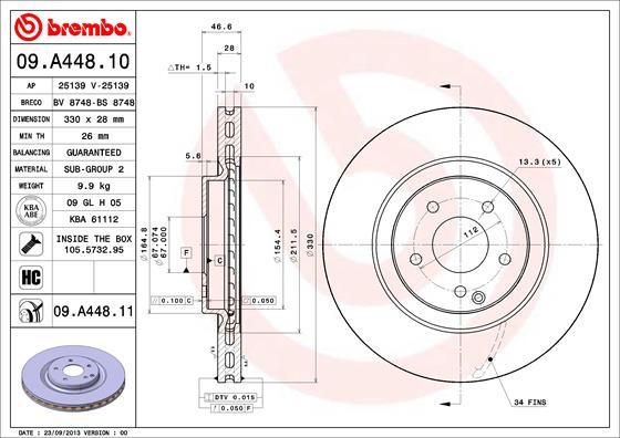 Brembo 09.A448.11 - Тормозной диск autodif.ru
