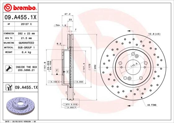 Brembo 09.A455.1X - Тормозной диск autodif.ru