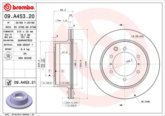Brembo 09.A453.20 - Тормозной диск autodif.ru