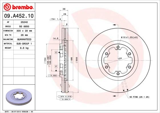Brembo 09.A452.10 - Тормозной диск autodif.ru