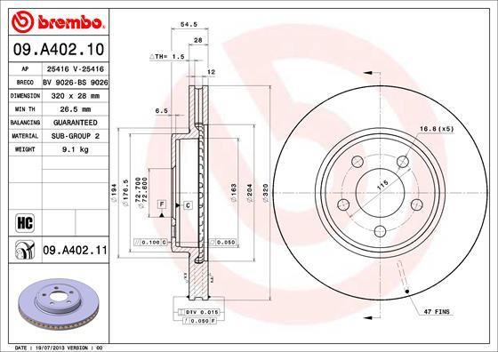 Brembo 09.A402.10 - Тормозной диск autodif.ru