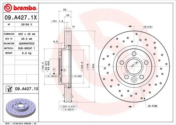 Brembo 09.A427.1X - Тормозной диск autodif.ru