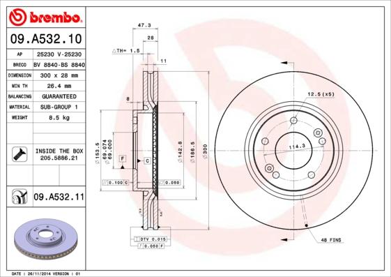 Brembo 09.A532.11 - Тормозной диск autodif.ru