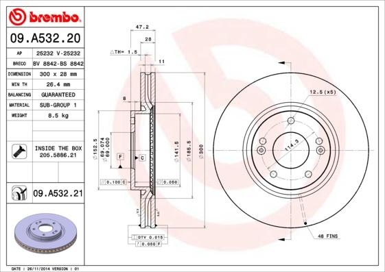 Brembo 09.A532.20 - Тормозной диск autodif.ru