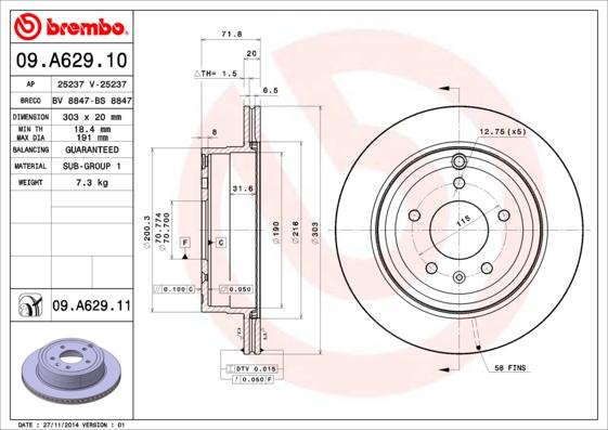 Brembo 09.A629.10 - Тормозной диск autodif.ru