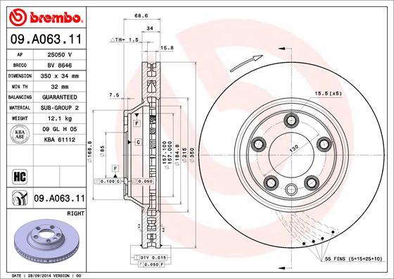 Brembo 09.A063.11 - Тормозной диск autodif.ru