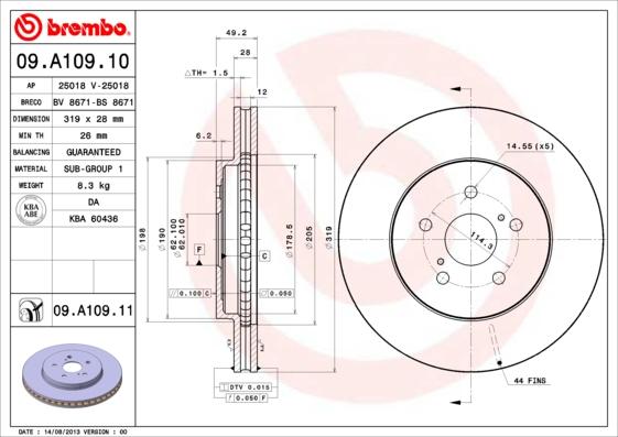 Brembo 09.A109.11 - Тормозной диск autodif.ru