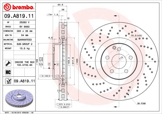 Brembo 09.A819.11 - Тормозной диск autodif.ru