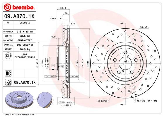Brembo 09.A870.1X - Тормозной диск autodif.ru