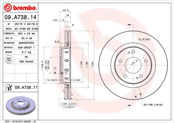 Brembo 09.A738.11 - Тормозной диск autodif.ru