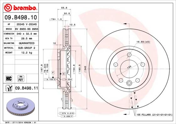 Brembo 09.B498.10 - Тормозной диск autodif.ru