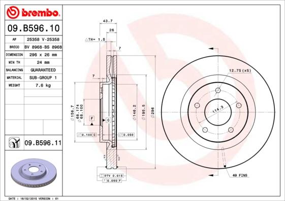 Brembo 09.B596.11 - Тормозной диск autodif.ru
