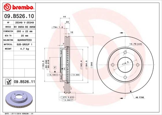 Brembo 09.B526.11 - Тормозной диск autodif.ru