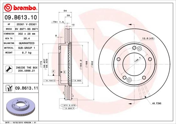 Brembo 09.B613.11 - Тормозной диск autodif.ru