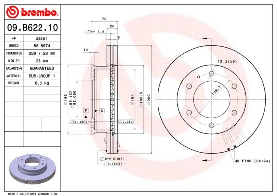 Brembo 09.B622.10 - Тормозной диск autodif.ru