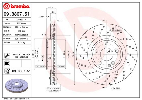 Brembo 09.B807.51 - Тормозной диск autodif.ru