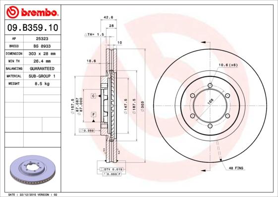 Brembo 09.B359.10 - Тормозной диск autodif.ru