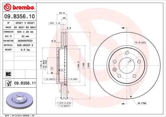 Brembo 09.B356.11 - Тормозной диск autodif.ru