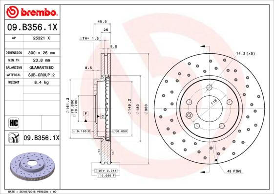 Brembo 09.B356.1X - Тормозной диск autodif.ru