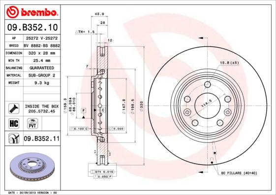 Brembo 09.B352.10 - Тормозной диск autodif.ru