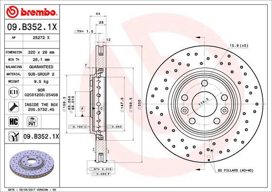 Brembo 09.B352.1X - Тормозной диск autodif.ru